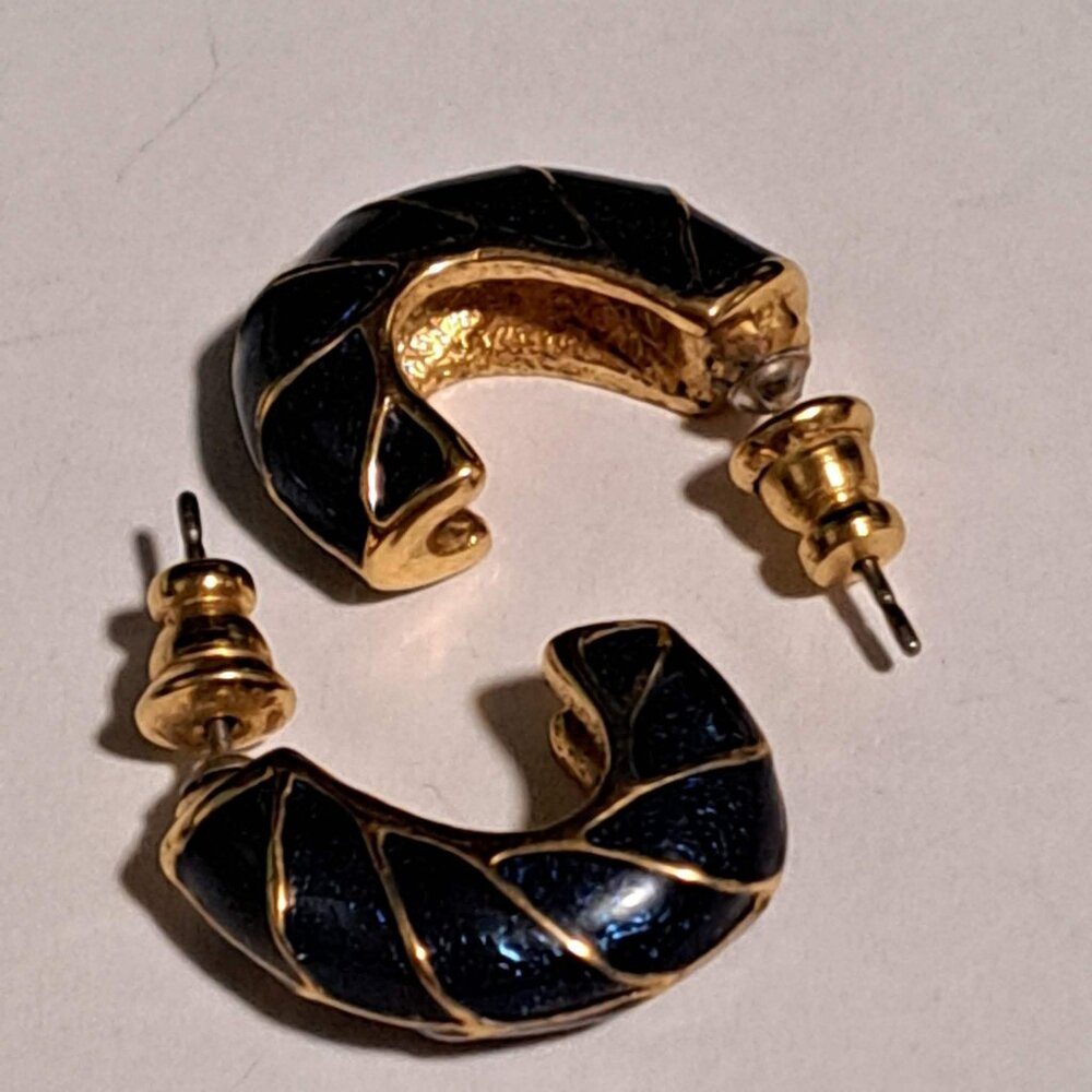 Glitter dark blue and gold tone earrings